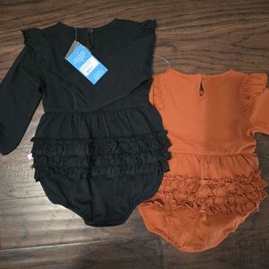 Ruffle Butts Black and Orange Ruffled One Pieces